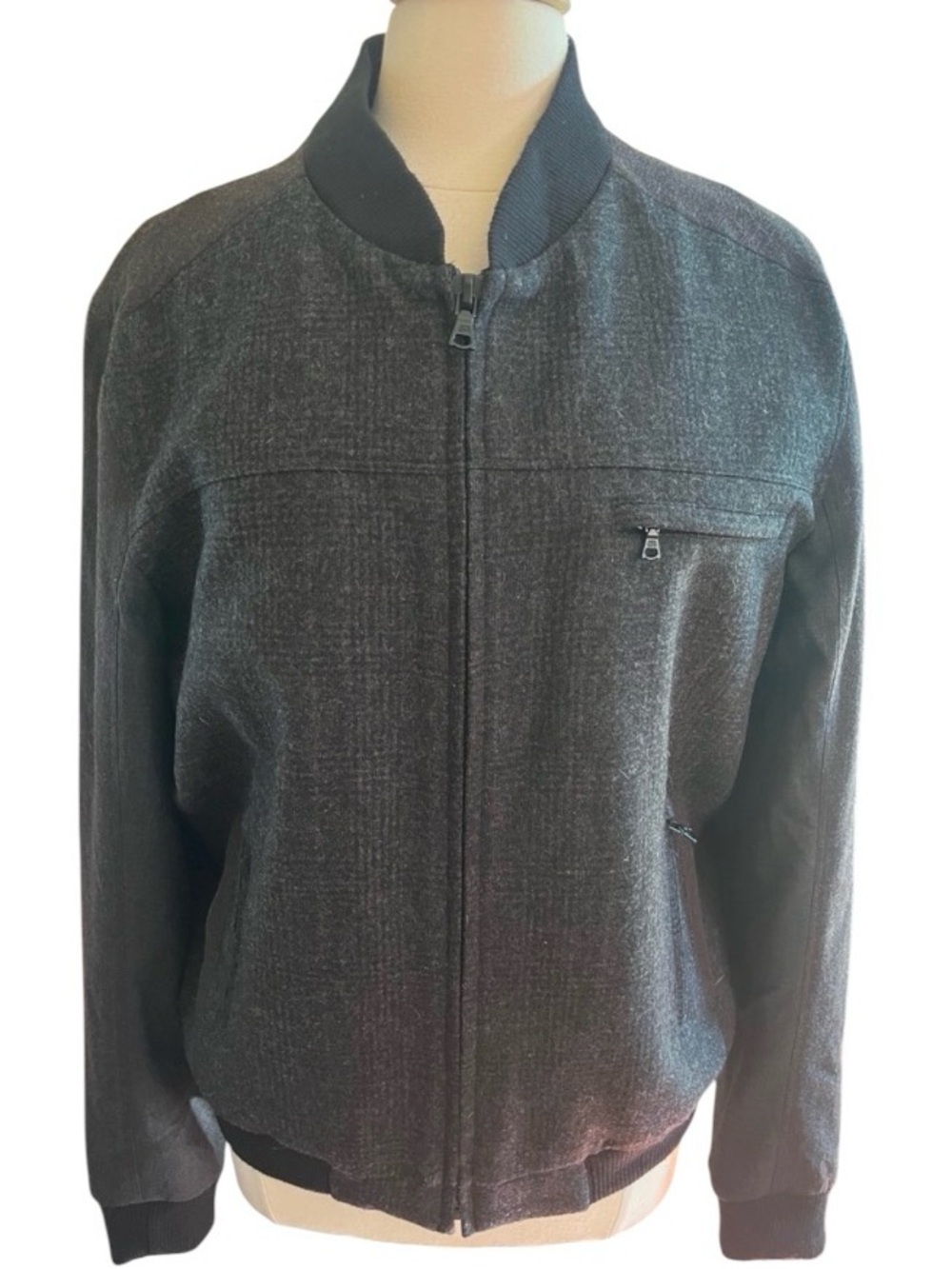 Elie Tahari Grey two tone layout Wool Bomber Jacket Size Large